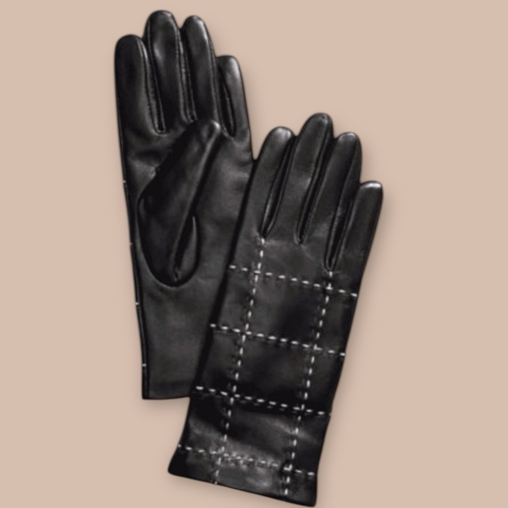 NWT Charter Club Women’s Topstitch Black Leather Gloves Stocking Stuffer Gift